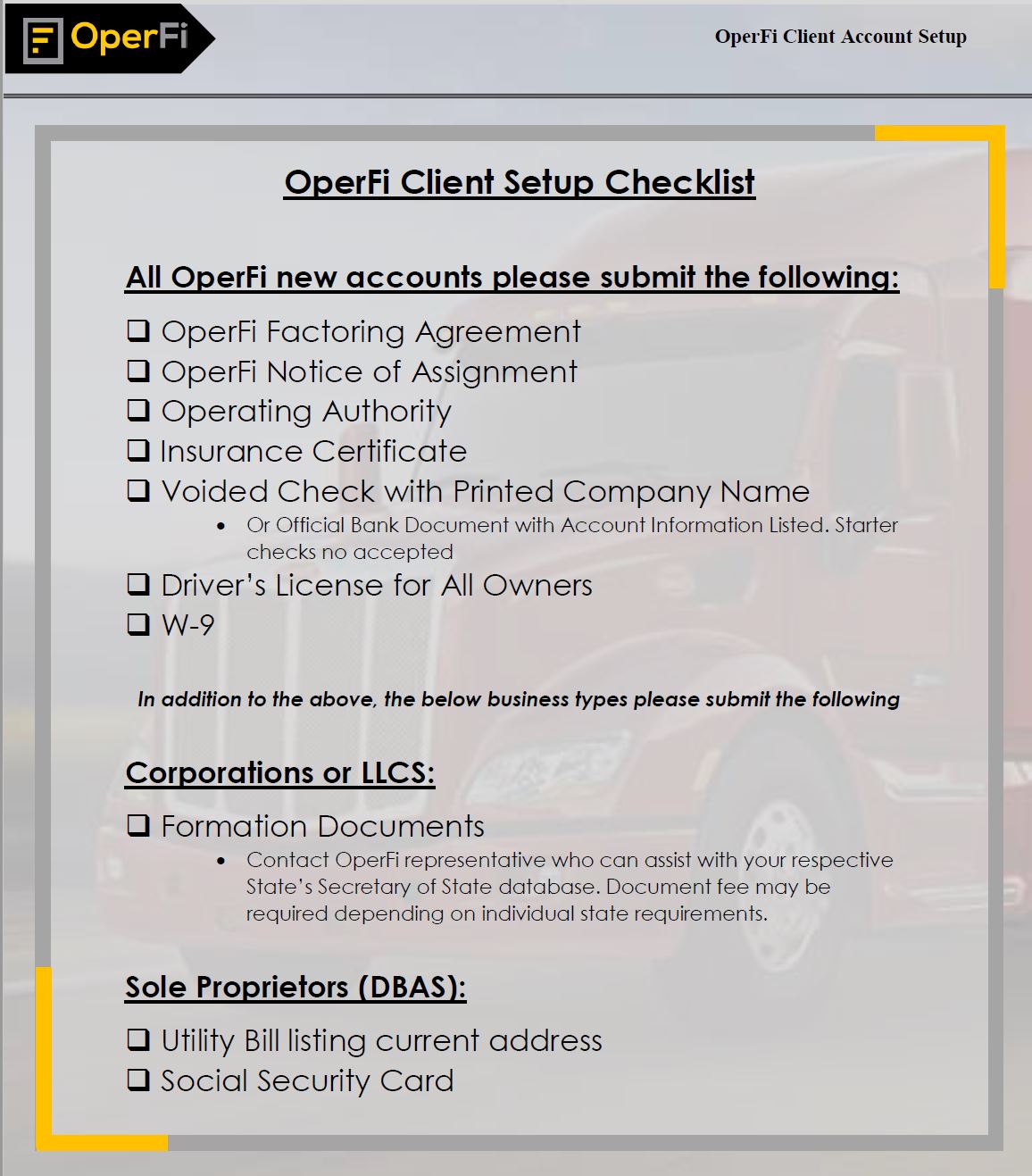 OperFi Setup Checklist